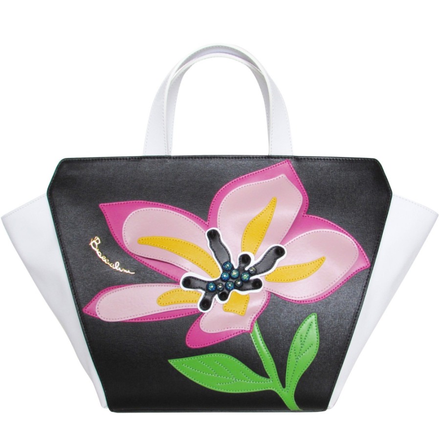 Ladies Bags Braccialini | Braccialini Fashion Leather Handbag With Floral Applique B11454