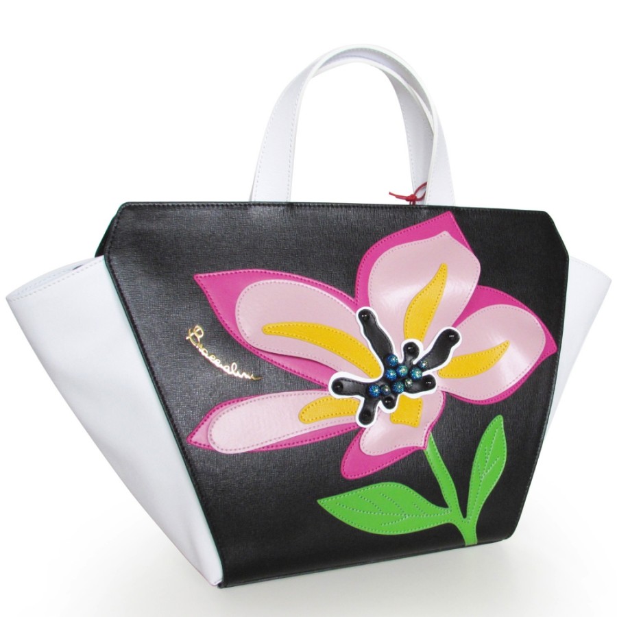 Ladies Bags Braccialini | Braccialini Fashion Leather Handbag With Floral Applique B11454