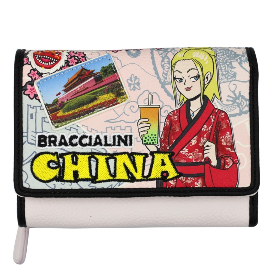 Ladies Accessories Braccialini | Braccialini Cartoline Flap Wallet, Travel To China B17091-Ca