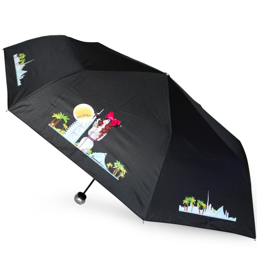 Ladies Accessories Braccialini | Braccialini Women'S Black Umbrella, With Dubai Fantasy Theme Bc859-Dubai