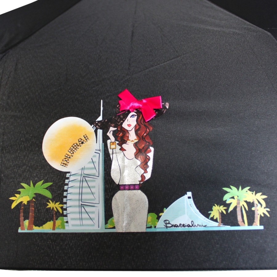 Ladies Accessories Braccialini | Braccialini Women'S Black Umbrella, With Dubai Fantasy Theme Bc859-Dubai