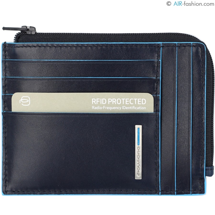 Mens Accessories PIQUADRO | Piquadro Blue Leather Wallet With Zipper For Men, With Rfid Protection Pu1243B2R/Blu2