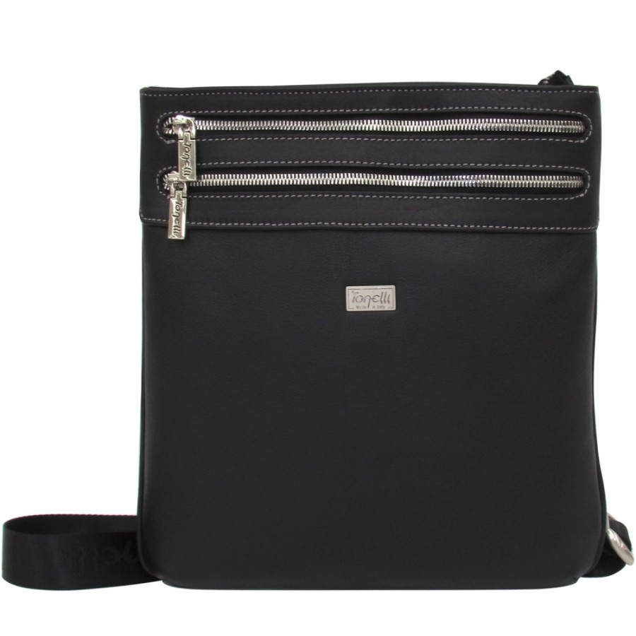 Mens Bags Tonelli Uomo | Tonelli Uomo Men'S Black Leather Crossbody Shoulder Bag For Ipad Made In Italy 2052