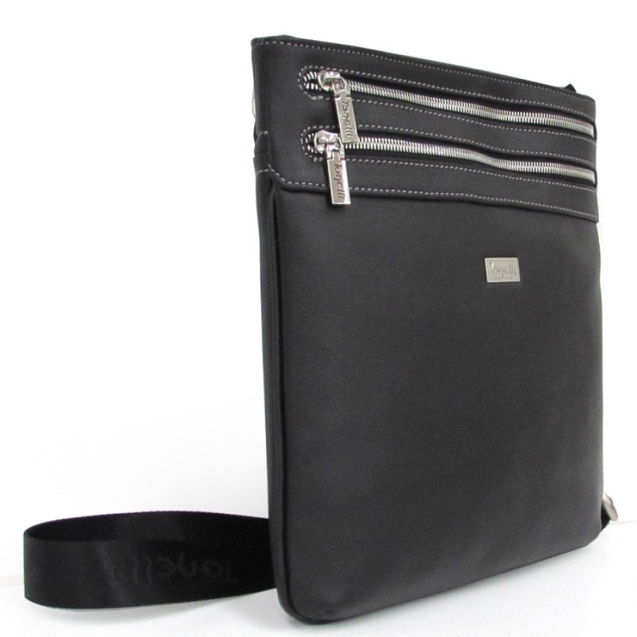 Mens Bags Tonelli Uomo | Tonelli Uomo Men'S Black Leather Crossbody Shoulder Bag For Ipad Made In Italy 2052