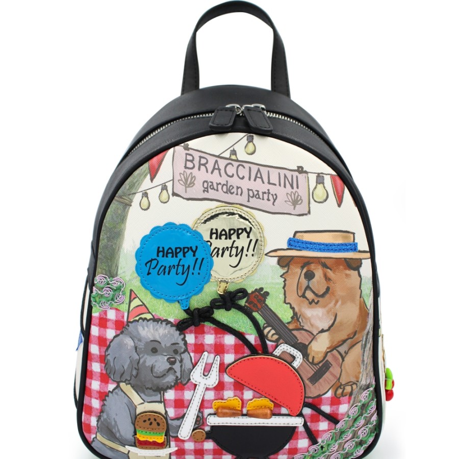 Ladies Bags Braccialini | Braccialini Women'S Creative Backpack With Applique Of Dogs At The Barbecue Party B14822