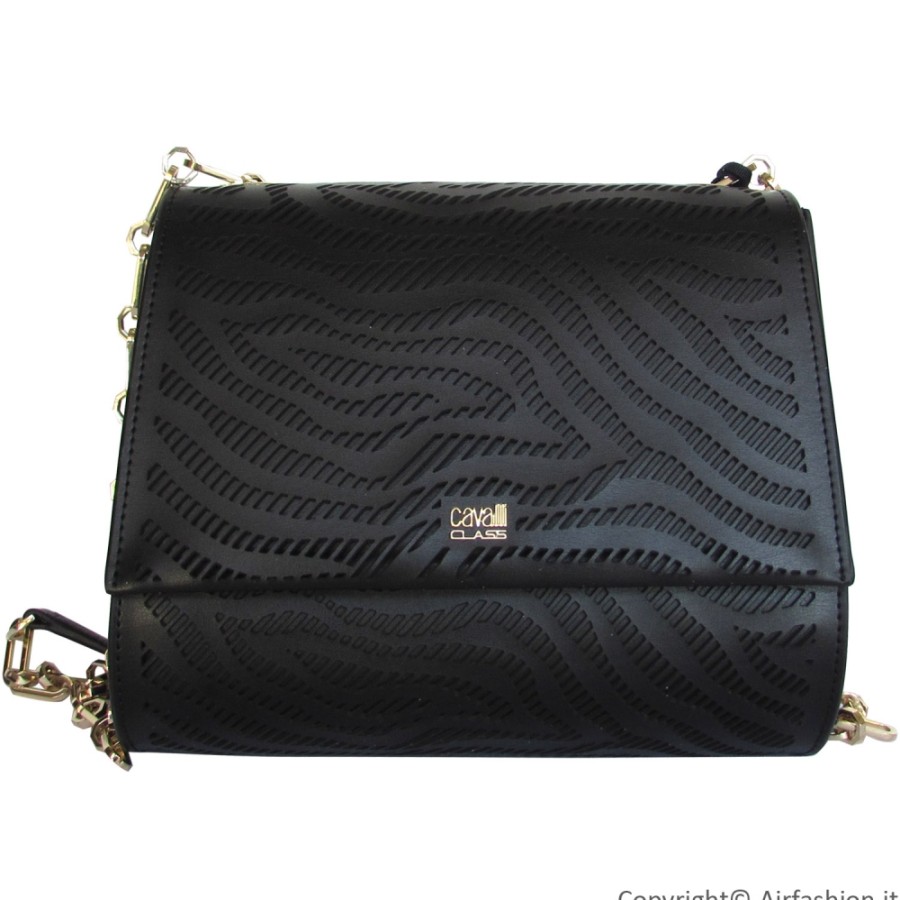 Ladies Bags Cavalli CLASS | Cavalli Class Black Leather Crossbody Shoulder Bag Perforated Decoration C81Pwcot0022999