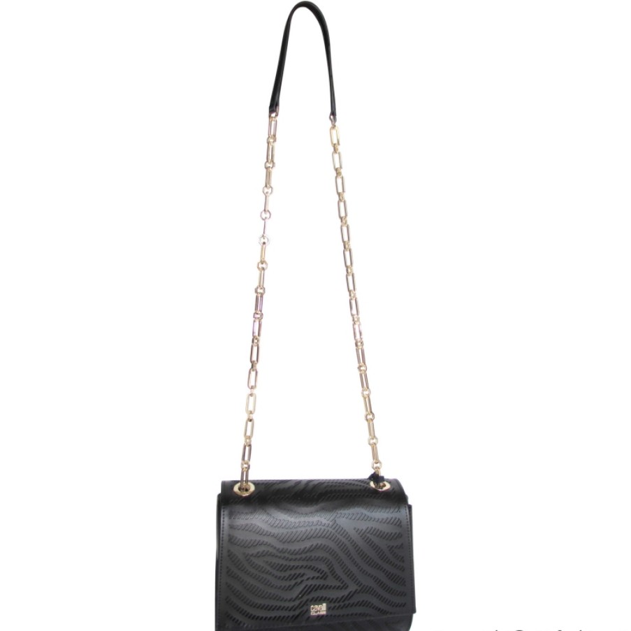 Ladies Bags Cavalli CLASS | Cavalli Class Black Leather Crossbody Shoulder Bag Perforated Decoration C81Pwcot0022999