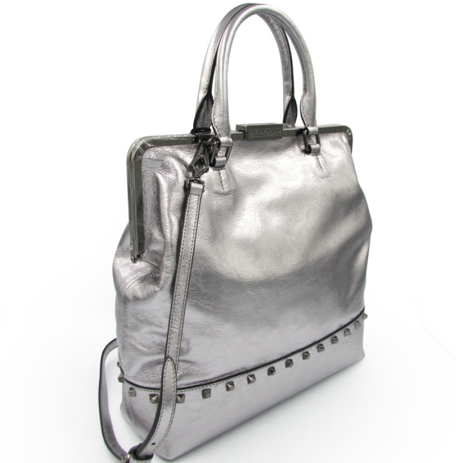 Ladies Bags ERMANNO Ermanno Scervino | Ermanno Ermanno Scervino Silver Metallic Leather Bag With Studs Retro-Modern Style 12400464Silver