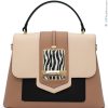 Ladies Bags Cromia | Cromia Designer Beige Leather Satchel Bag With Zebra Colored Accessories 1405551