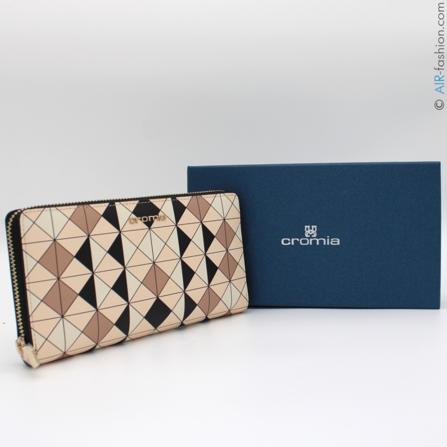 Ladies Accessories Cromia | Cromia Multi-Pocket Wallet Of Leather With Geometric Pattern, Made In Italy 2641307