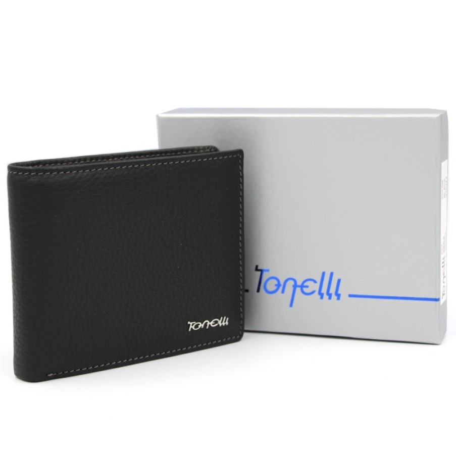 Mens Accessories Tonelli Uomo | Tonelli Uomo Genuine Black Leather Men'S Wallet 2864