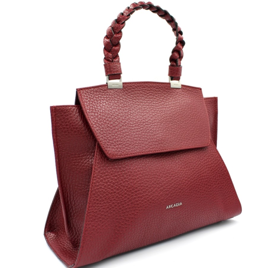 Ladies Bags ARCADIA | Arcadia Burgundy Leather Satchel Bag & Matching Wallet Made In Italy 2101-1604