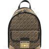 Ladies Bags Braccialini | Braccialini Backpack In Jacquard Fabric With Woven Roses Pattern, Brown With Gold B14457