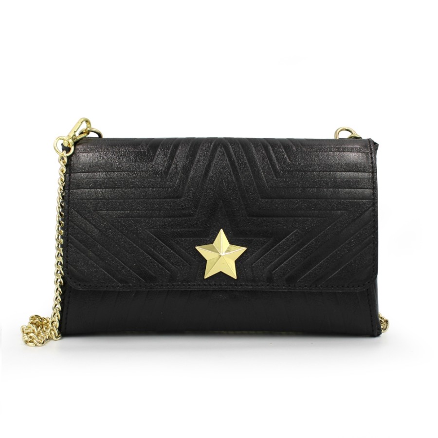 Ladies Bags M*BRC | M*Brc Black Leather Clutch Bag With Chain Shoulder Strap F223_Nero